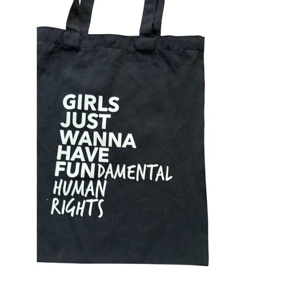 GIRLS JUST WANT TO HAVE FUNDAMENTAL RIGHTS Black Canvas Tote Bag NEW NWOT - Picture 3 of 4